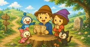 切り株の上で手紙を読む