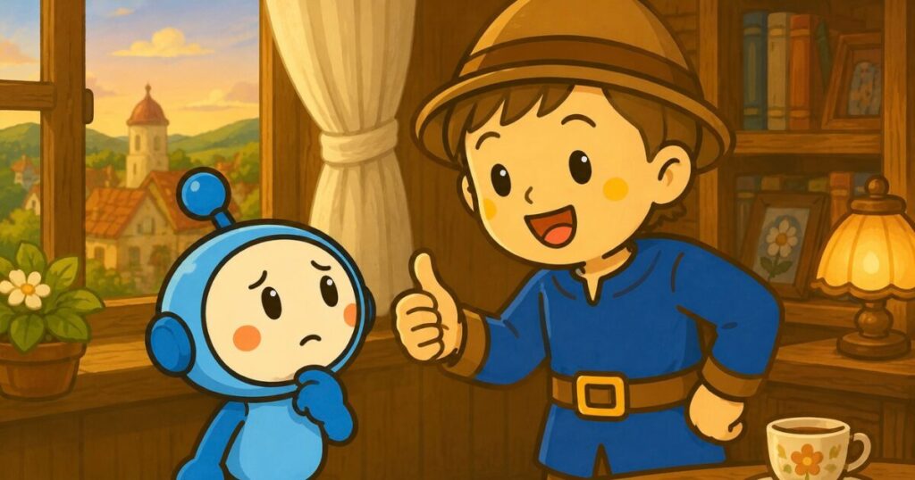 親指を立て、励ますみらお